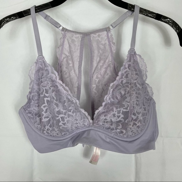 Victoria’s Secret Pink Bralette Lightly Lined Underwire Lace V-Neck Plunge Bra - Picture 1 of 9